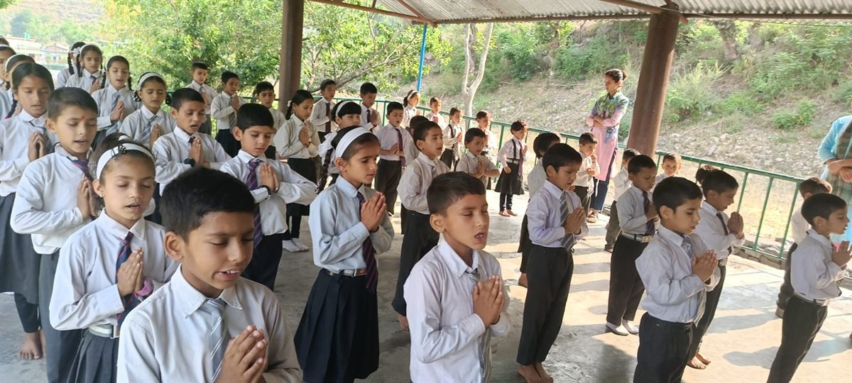 Students assembled in the school ground